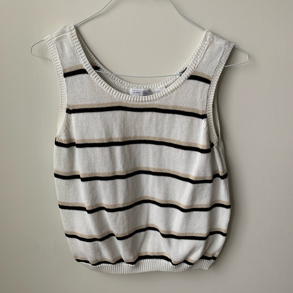 White striped knit sleeveless sweater